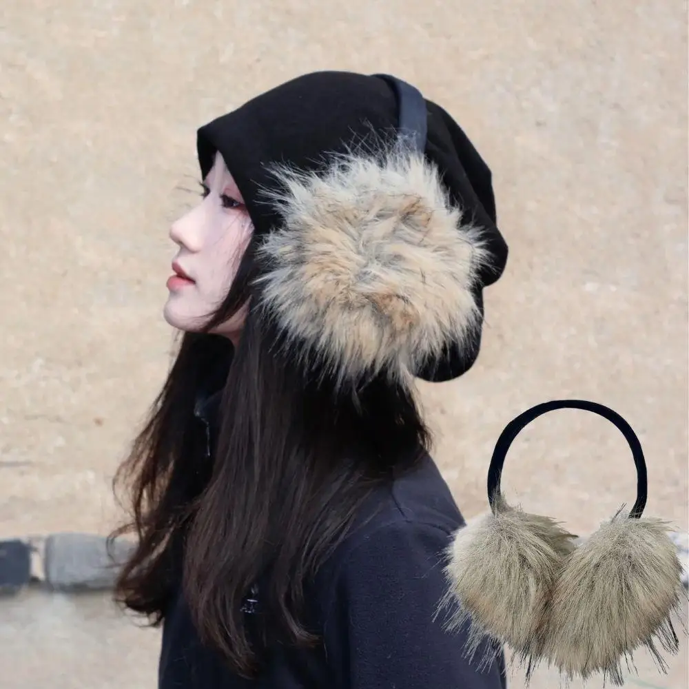 النساء أفخم الفراء غطاء للأذن Y2k الشتاء سيدة كبيرة الكريات غطاء للأذنين الدفء القوطية الفتيات رشاقته إيرفلاب كوريا يند واقية غطاء للأذن