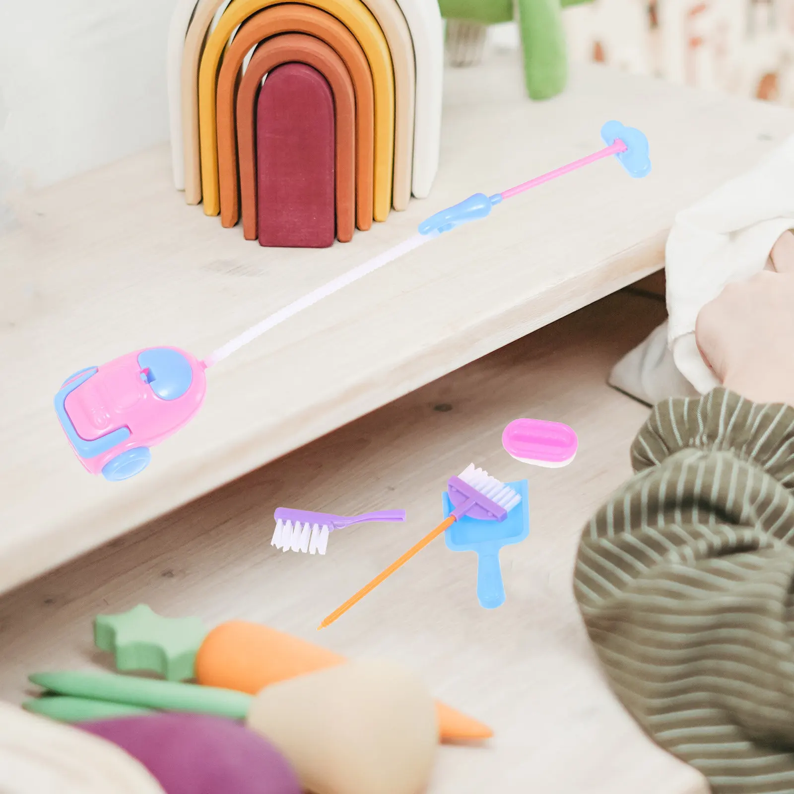 

9Pcs Kids Educational Cleaning Set Durable ABS Material Safe Round Edge Household Learning Plaything for Preschool