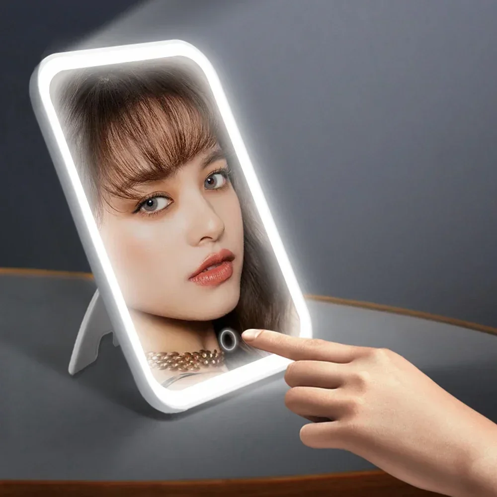 Smart LED Makeup Mirror 3 Lighting Modes Touch Dimmable Table Lamps USB Rechargeable Portable Foldable Fill Light Vanity Mirror