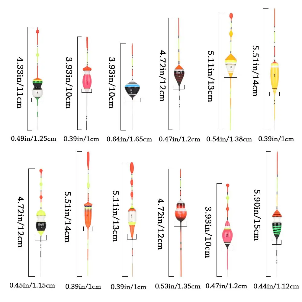 الروبيان المجموعة أحجام متنوعة تتقلب الجليد الصيد إغراء تعويم يطفو بوبرز مؤشر ضوء عصا يطفو