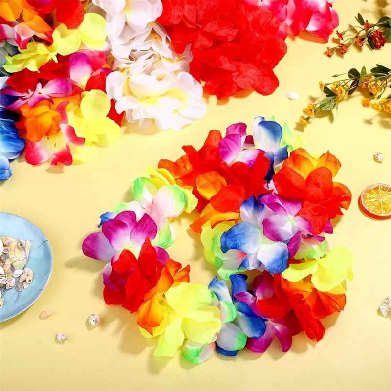 6Pcs Hawaiian Leis Necklace Hawaiian Floral Leis Bulk Hawaiian Garland Luau Party Supplies and Summer Party Decorations