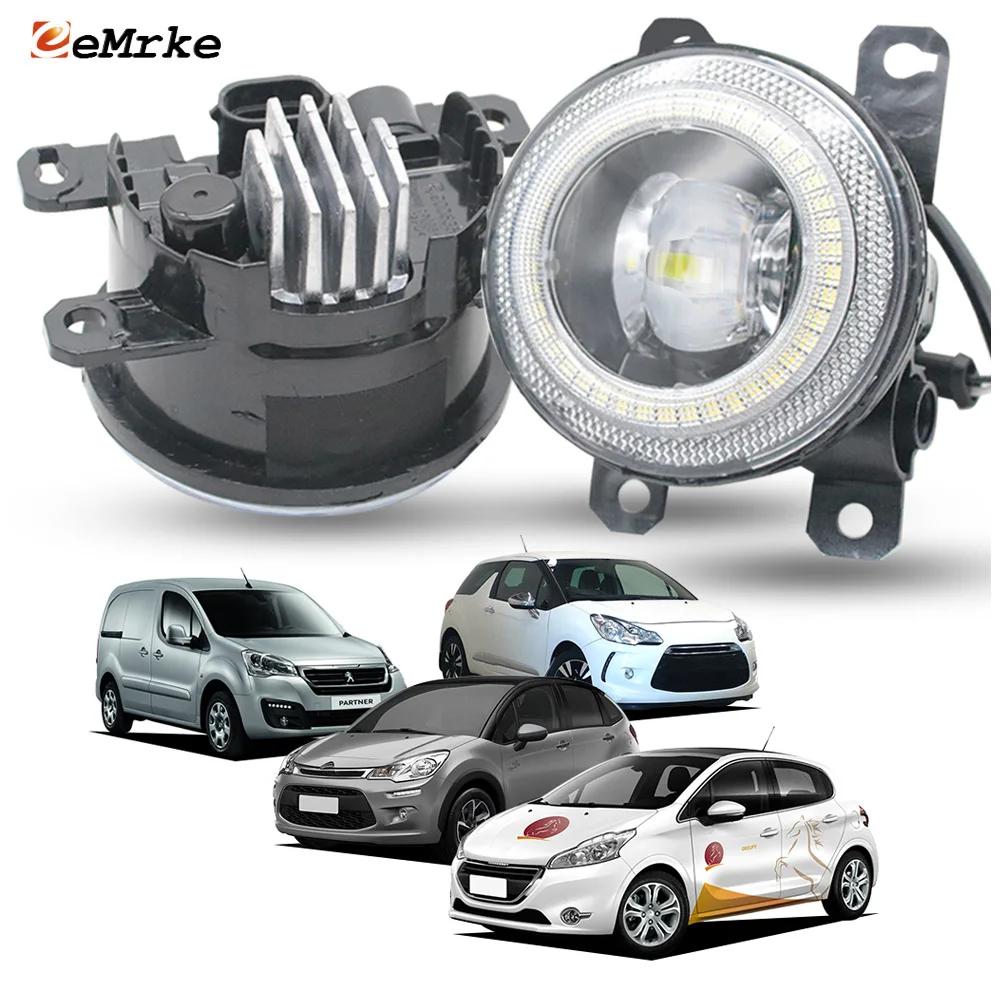 

Светодиодные противотуманные фары (замена 6206N0) для Peugeot 208, 2008, Partner, Citroen Berlingo, C3, DS 3, с функцией ходовых огней (DRL) и «ангельских глазок», аксессуары