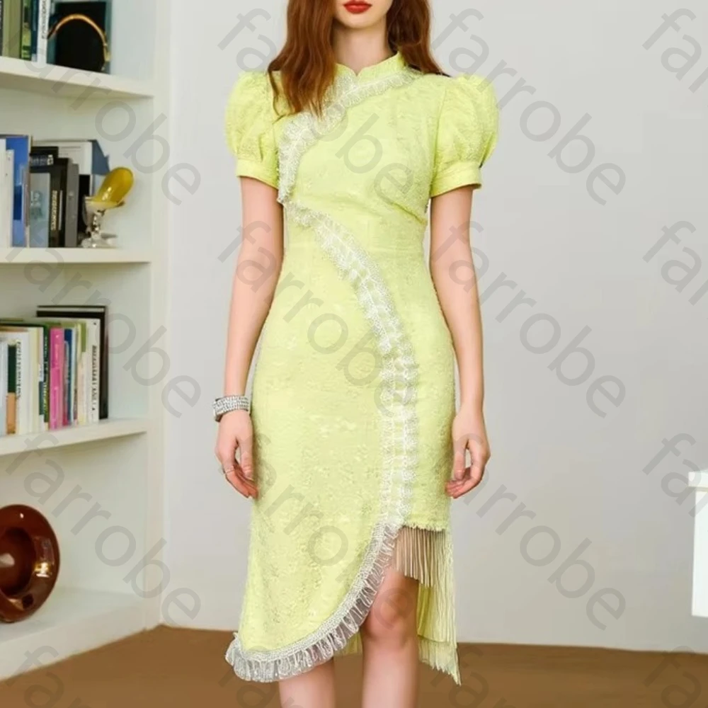 Eleganckie sukienki wieczorowe z siateczki z falbankami i krótkimi rękawami, seksowne sukienki celebrytek, wykwintne, wysokiej jakości suknie na studniówkę i przyjęcia, damskie, szyte na miarę.