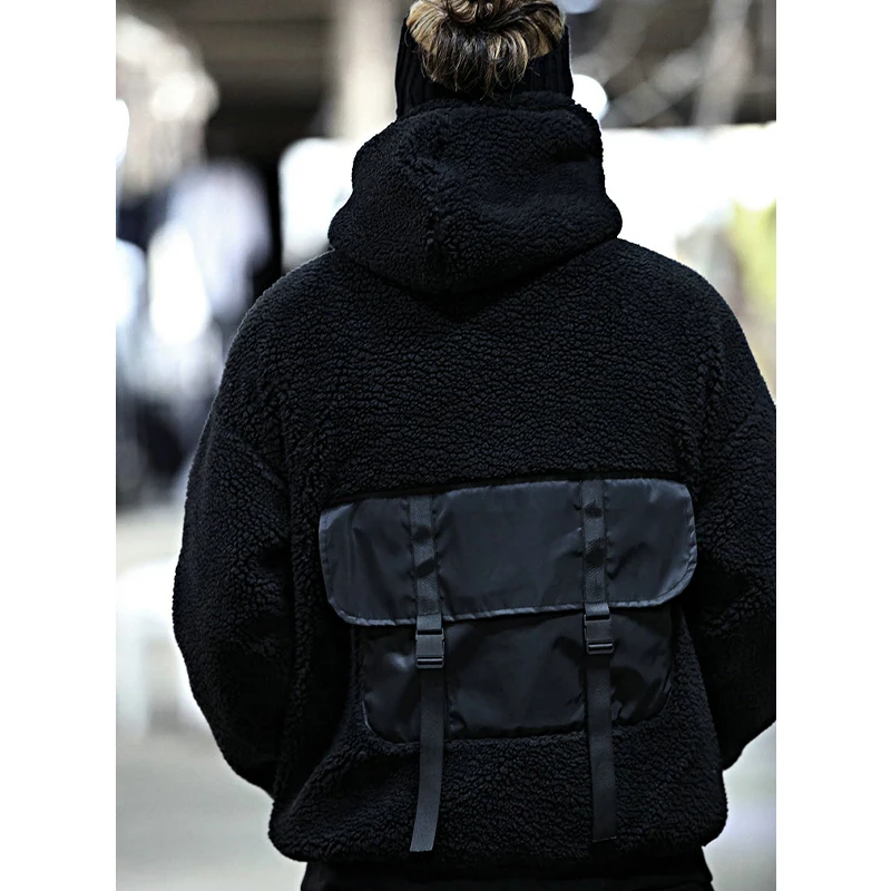 Men's New Black Loose Hooded Sweater Korean Youth Fashion Trend Large Backpack Pullover Sports Casual Sweater