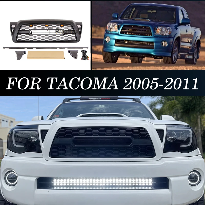 Front Grill With Led Lights TRD Style Auto Parts Modification Fits For 2005 2006 2007 2008 2009 2010 2011 Toyota Tacoma Grill