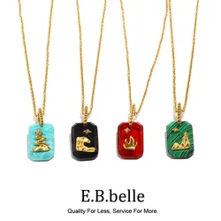 E.B.belle Colorful Rectangle Star Lion Pendant Neklace Acrylic Stainless Steel 18K Gold Plated Women Jewelry Hypoallergenic Gift
