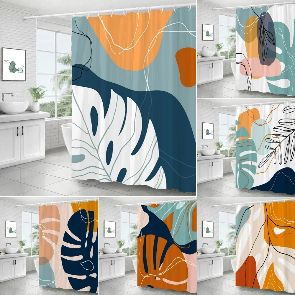 Nordic style Shower Curtain Plant leaves Bath Curtain Print Polyester Fabric Waterproof Bathroom Curtains with Hooks Bath Screen