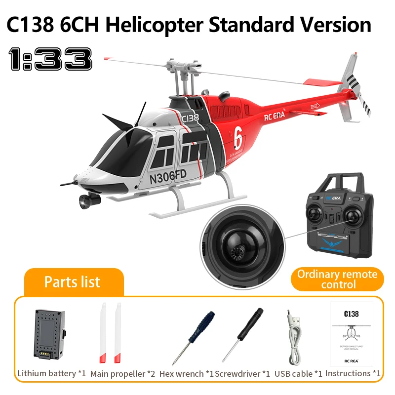 1:33 C138 RC Helikopter Upgrade Samolot 6-osiowy Gyro Wysokość Trzymaj 2.4G Zdalnie sterowany helikopter Samolot Zabawki dla dorosłego dziecka