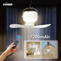 7200mAh Ceiling Fan Rechargeable Tripod Stand Air Cooling Fan Portable Outdoor Tent Camping Fan With Remote Control LED Lighting