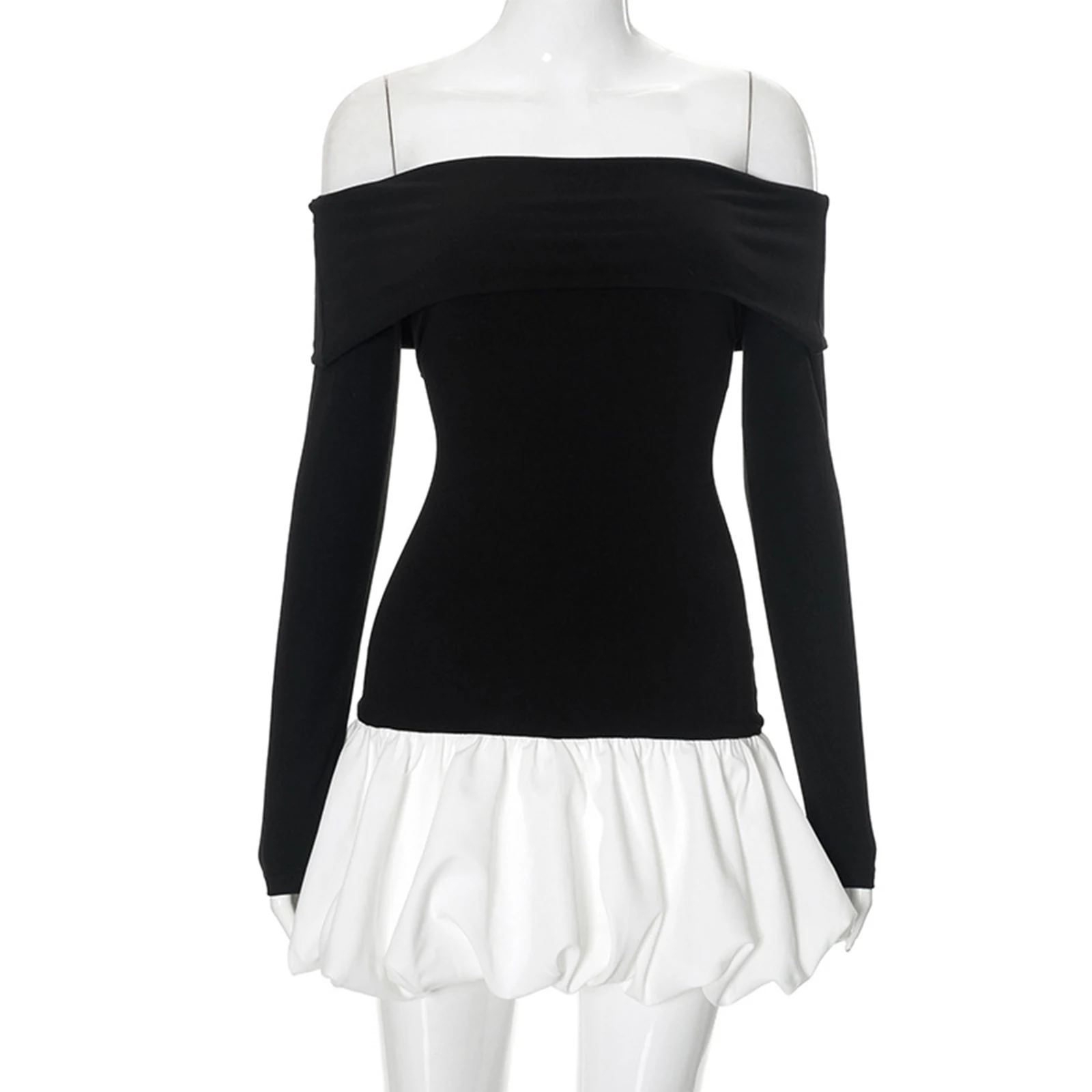 ชุดเดรสปาร์ตี้แบบเปิดไหล่สำหรับผู้หญิง ชุดราตรีทรงพอง ชุดเดรสแขนยาว ชุดมินิเดรส ชุดค็อกเทล ชุดเดรสเข้ารูป