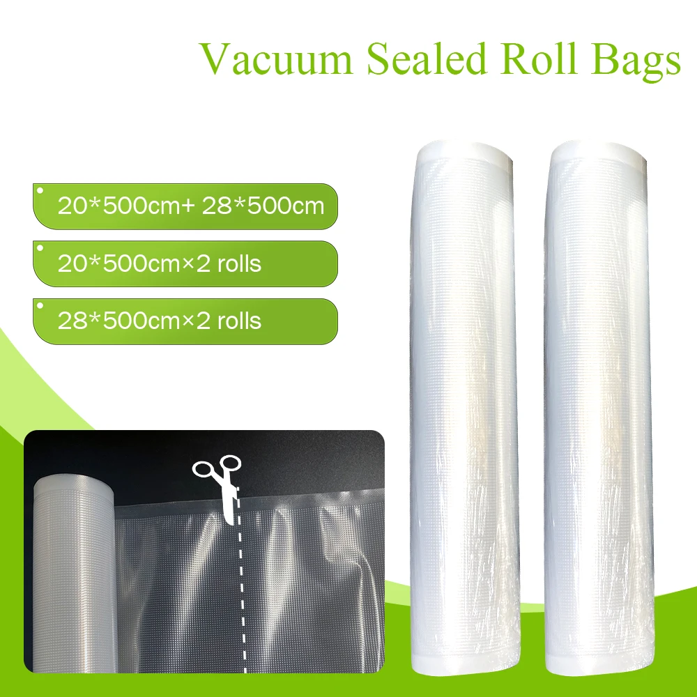 

Vacuum Sealing Machine Vacuum Roll Bag Kitchen Household Vacuum Bag Fresh-Keeping Bag 2 Rolls Thickeneded Low-Temperature Cooking and Refrigeration 500cm