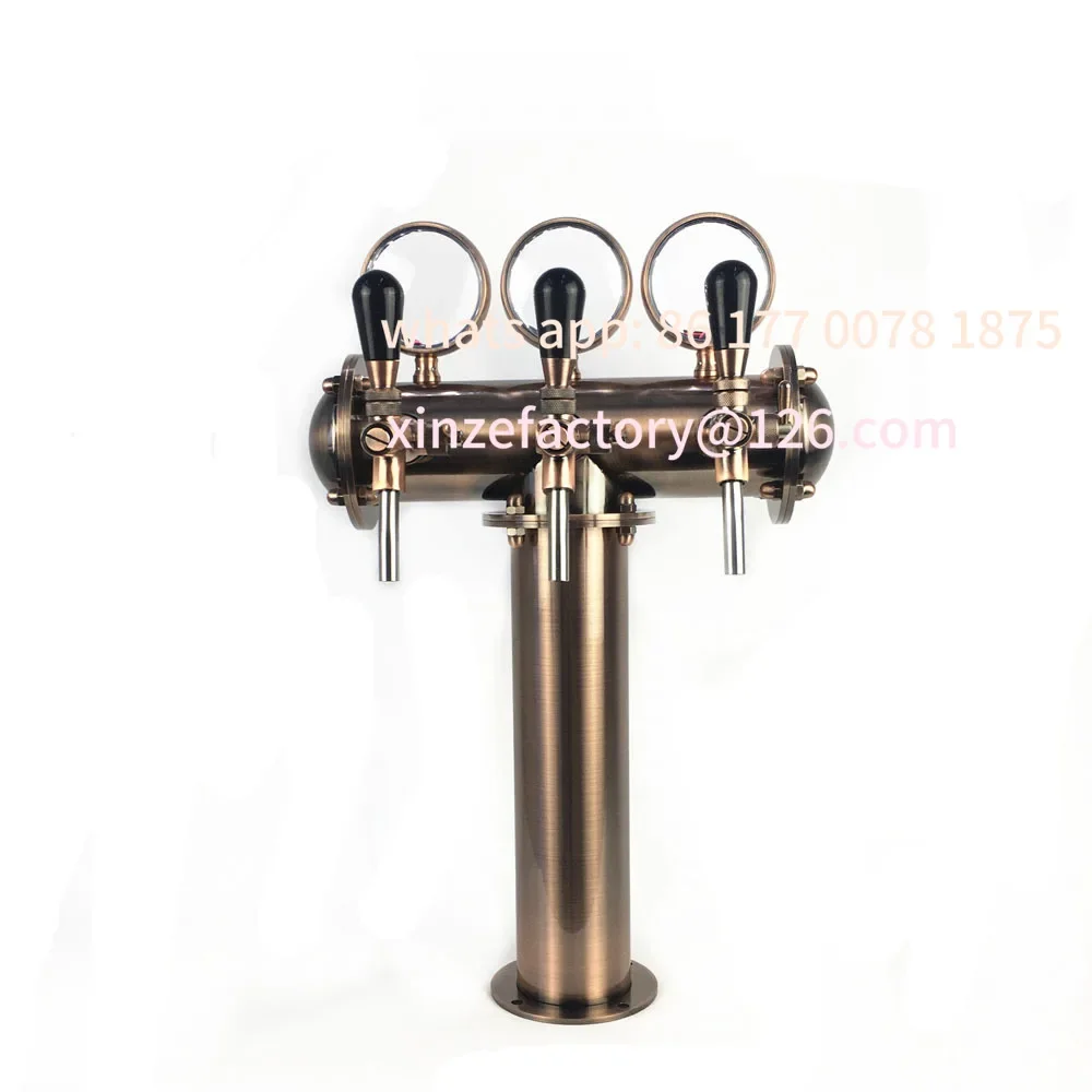 Customizable Bar Accessories 3 Hole T-Type Bronze Stainless Steel Light Emitting Diode Beer Tower