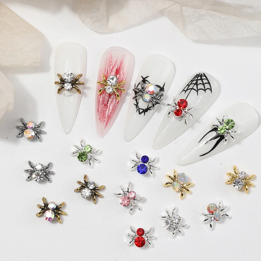 20 unids/pack de dijes de uñas de araña, decoraciones de Metal 3D para Halloween, cristales oscuros, diamantes de imitación para uñas, gemas coloridas mezcladas DIY para mujer