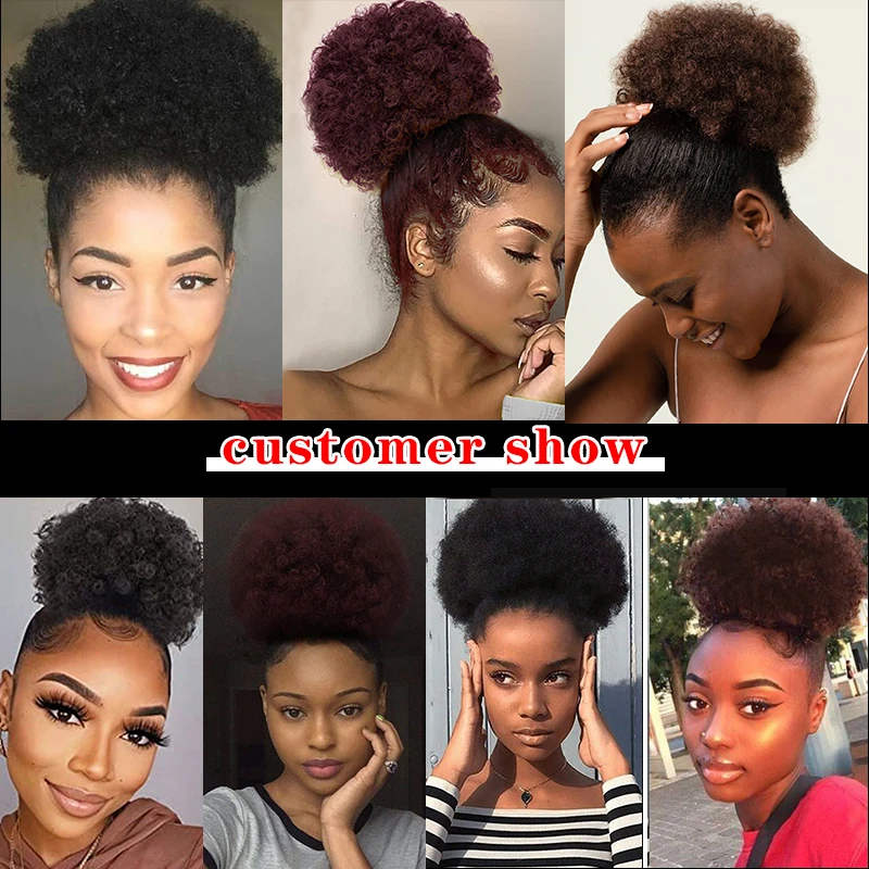 Kurzer Afro verworrener lockiger Chignon Pferdes chwanz für Frauen schwarz natürlich Puff lockiges Brötchen 8 Zoll synthetische Brötchen Kordel zug Pferdes chwanz