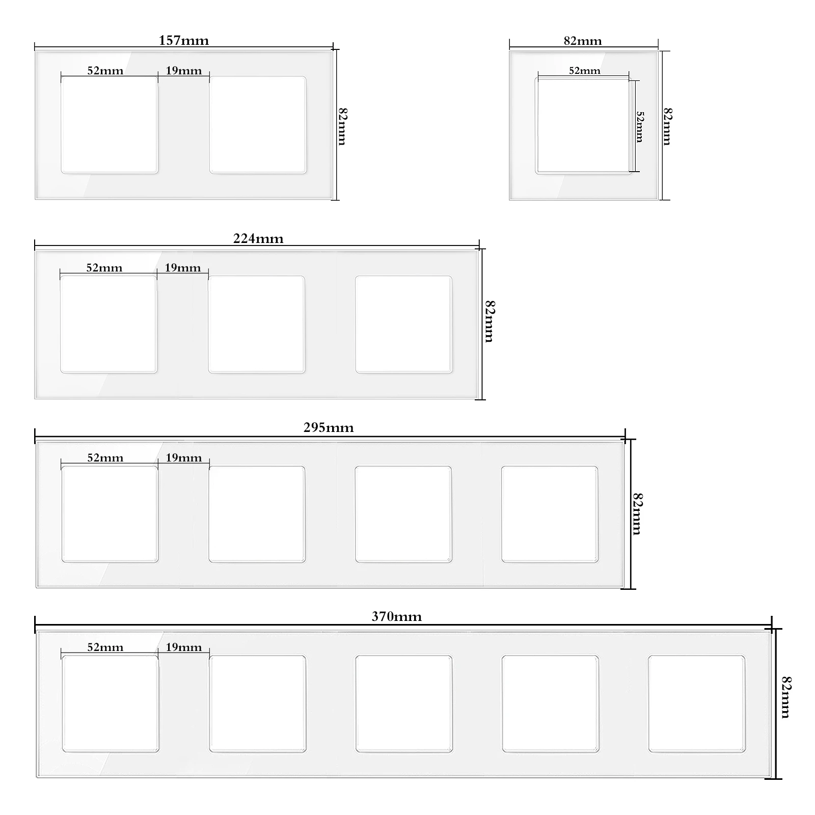 UBARO EU 52*52mm Wall Socket Module Glass Panel Frame Suitable for Round Installation Box USB TYPE C TV RJ45 Outlet 250V 16A Diy