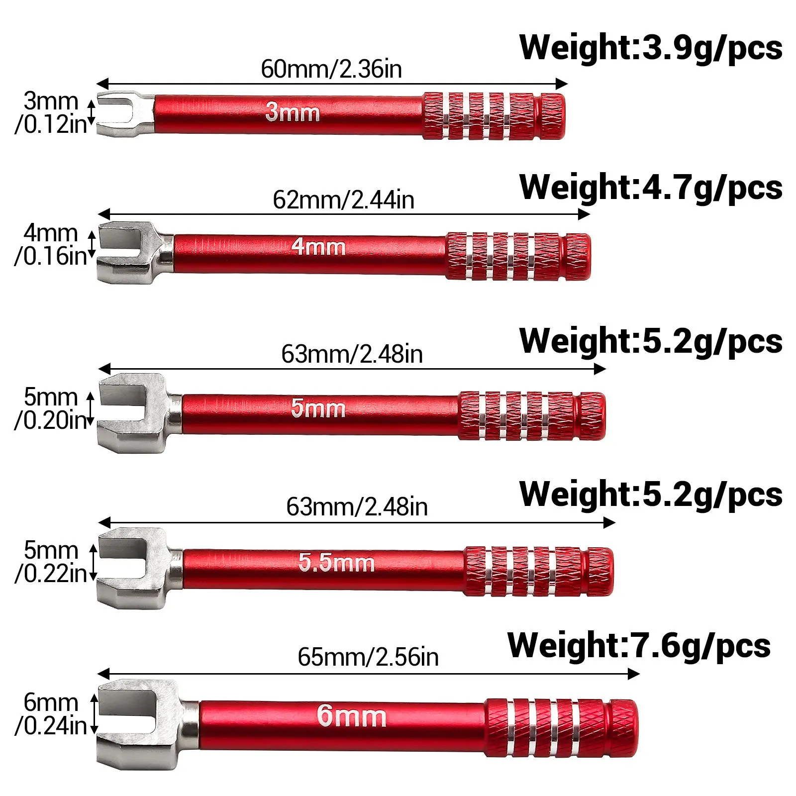 مفتاح ربط Alu-Turnbuckle 3.0/4.0/5.0/5.5/6.0 مم 5 قطع/المجموعة R:Red BL:Blue TI:Titanium