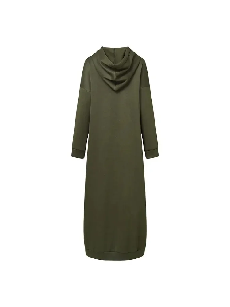 Merry Pretty Autumn Long Pullover Hoodie Dress Women Loose Simple Solid Hooded with Pocket Islam Lady Daily Casual Dresses