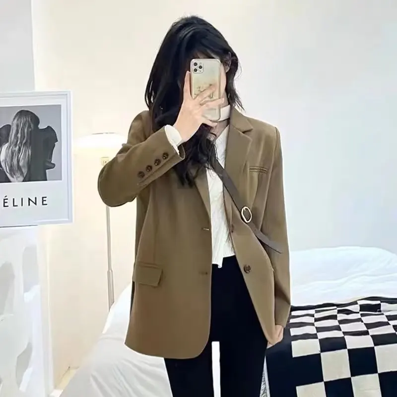 

Brown High-end Designed Petite Blazer for Women Female Office Lady: Early Spring and Autumn Loose Chic Suit Elegant Top Trendy