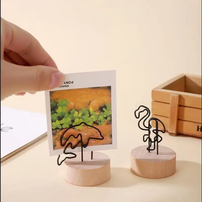 Mini Wooden Base Metal Photo Holders Creative Design Decor for Photos Notes Memos Bedroom Study Desk Ornament