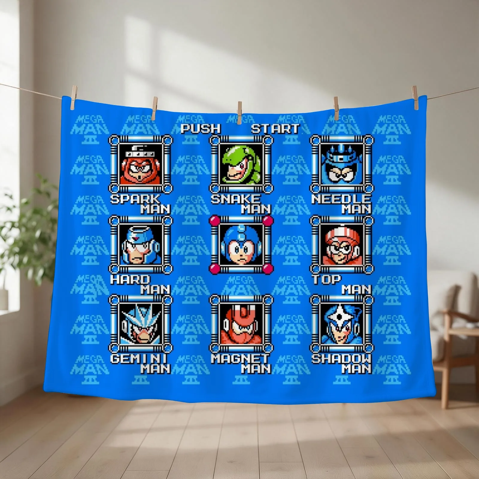 Megaman 3 stage select Throw Blanket couch cozy soft plush fuzzy picnic outdoor blanket