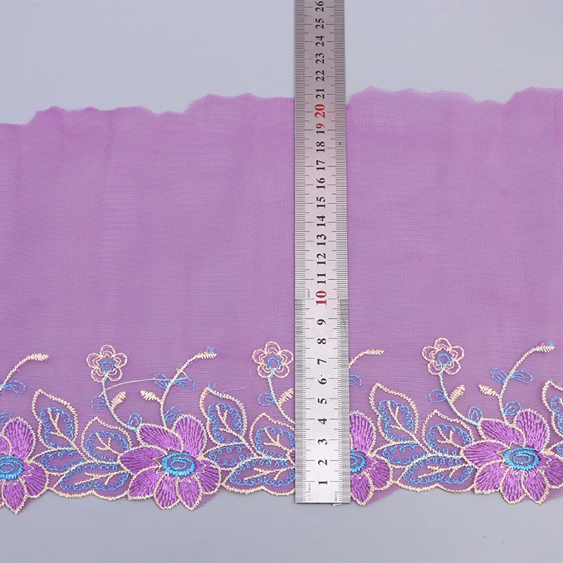 1 Yard Purple Floral Embroidered Lace Fabric Trim Curtain Headwear Accessories Sewing DIY Repair Craft 21CM Wide
