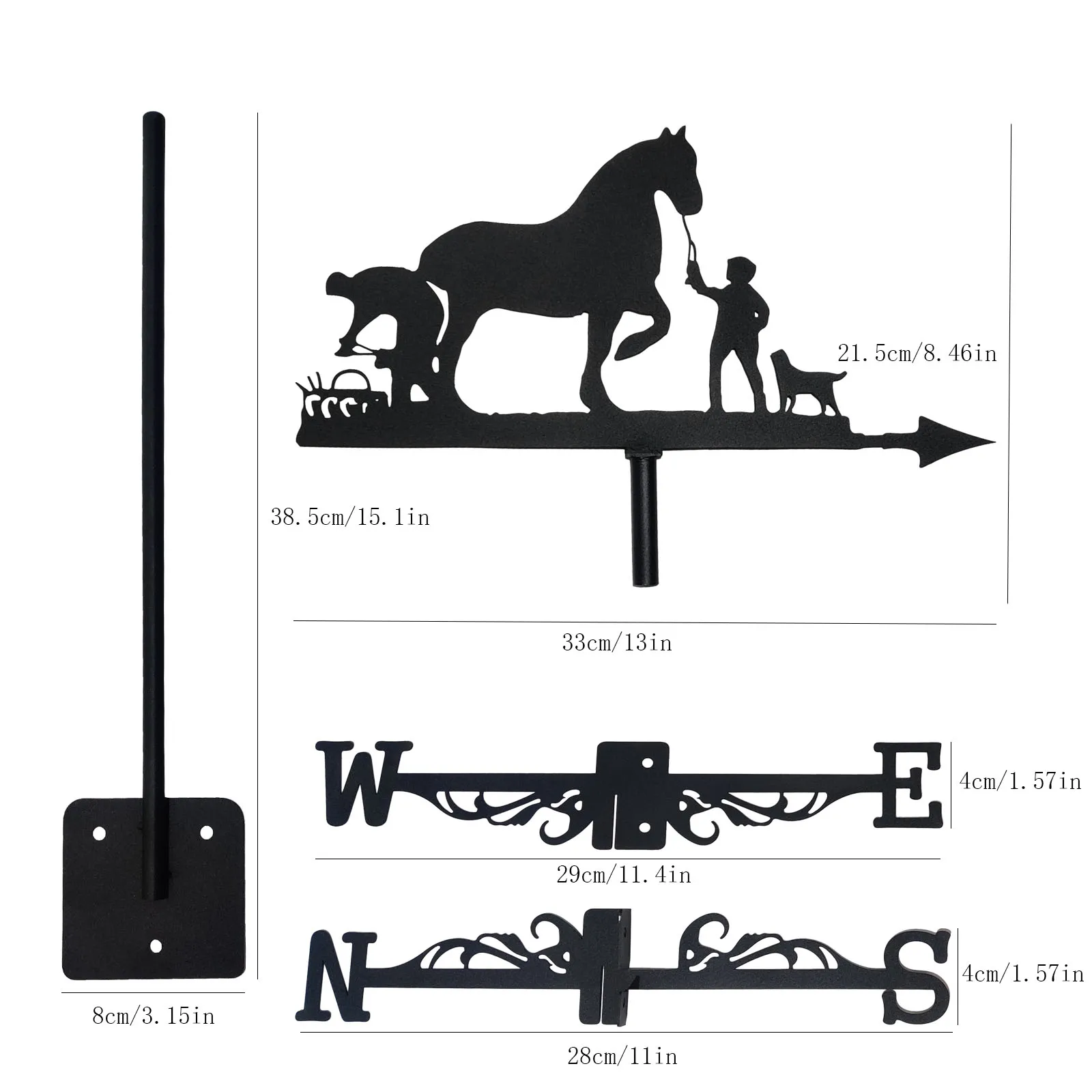 Horse Care Weathervane Silhouette Art Black Metal Horse Ranch Wind Vanes Outdoors Decorations Garden For Roof Yard Building