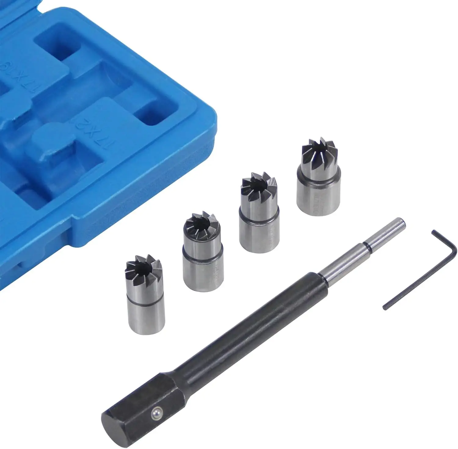5Pcs Diesel Injector Seat Cutter Cleaner Set Engine Maintenance Tools Flat Reamer Angled Reamer Hex Key for Injector Maintenance