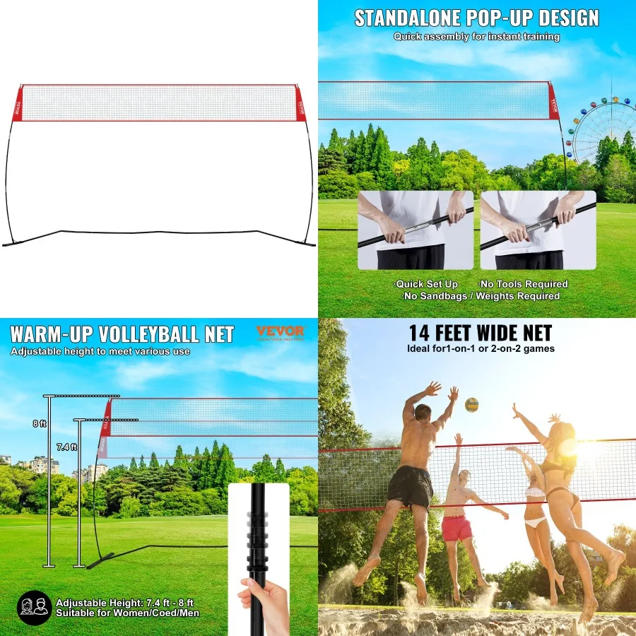 

VEVOR Freestanding Volleyball Training Net for Indoor or Outdoor Use Adjustable Height Portable Net System with Carrying Bag Pr