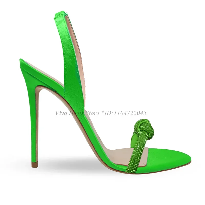 Summer Stiletto Crystal Bow Satin Colorful Sandals Women's Big Size Sexy High Heels Blue/Black Party Designer Cheap Shoes