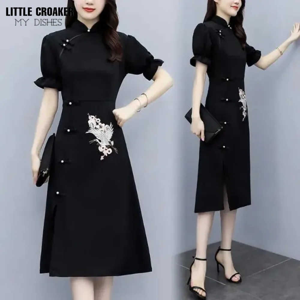 

Women Large Women's Fat Sister MM Slim Cheongsam New Chinese Long Dress 2023 Summer Improved Qipao Youth Dress