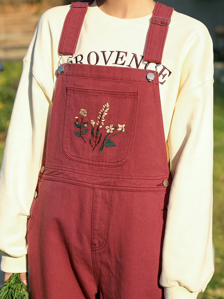 Overall Denim Wanita Model Jepang Terbaru Musim Gugur 2025, Bordir Manis, Cucian, Longgar