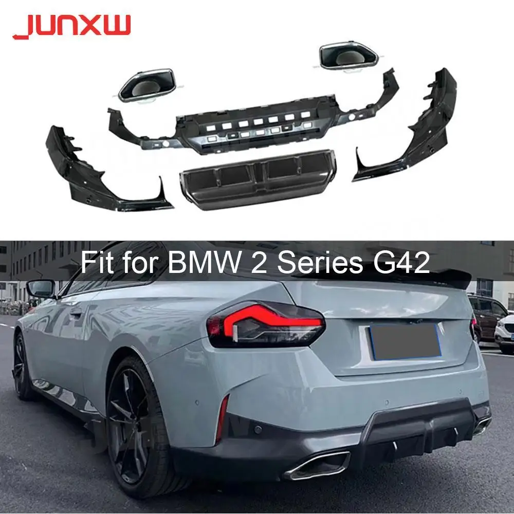 

ABS Gloss Black Rear Bumper Diffuser Set with Exhaust Tips for BMW 2 Series G42 M-Sport Coupe 2021 + Car Bumper Accessories