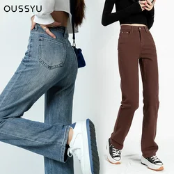 OUSSYU Y2K Straight Jeans Women's 2023 Autumn New Loose High Waist Wide Leg Denim Pants Fashion Trend Casual Comfort Trousers