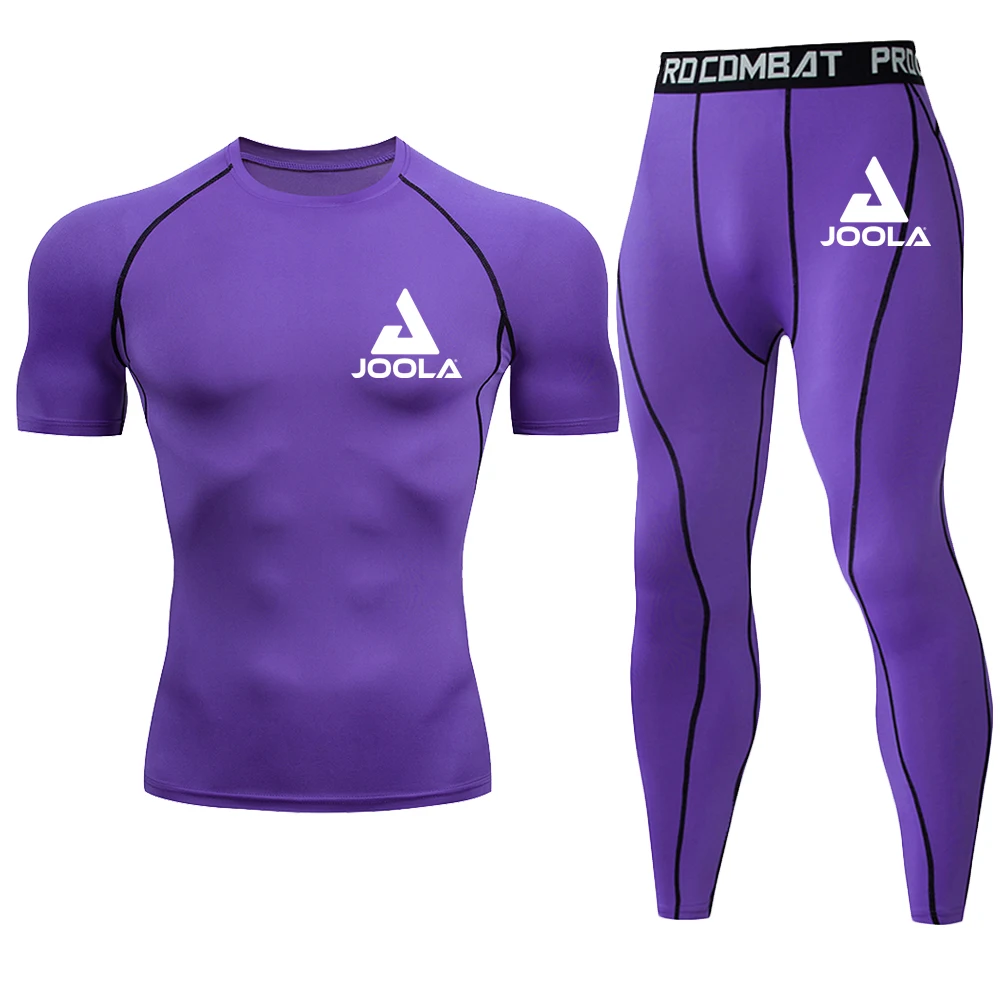 

JOOLA Men's Fitness Suit Set Compression Tight Sports Suit Running Training High Elasticity Fitness Suit Two Piece Set