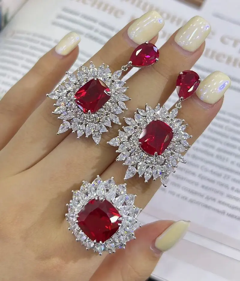 ต่างหูเงินแท้ 925 ประดับเพชรคาร์บอนสูงและไพลินระยิบระยับ สำหรับงานแต่งงานและงานหมั้น เครื่องประดับชั้นดี