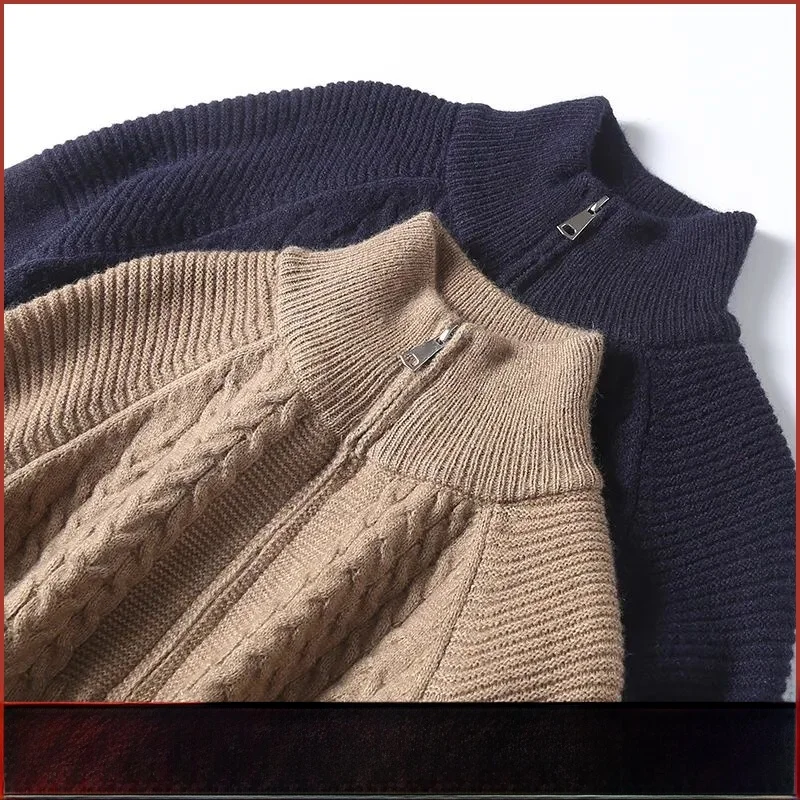 

Мужской вязаный свитер из смеси шерсти с воротником-молнией, винтажный вязаный мягкий свитер против кожи, модный городской слэ
