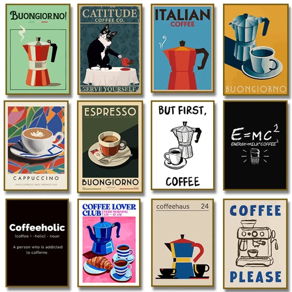 Vintage Coffee Time Coffee Pot  Espresso Coffee Bean Poster Canvas Painting Wall Prints Picture for Cafe Bar Kitchen Home Decor