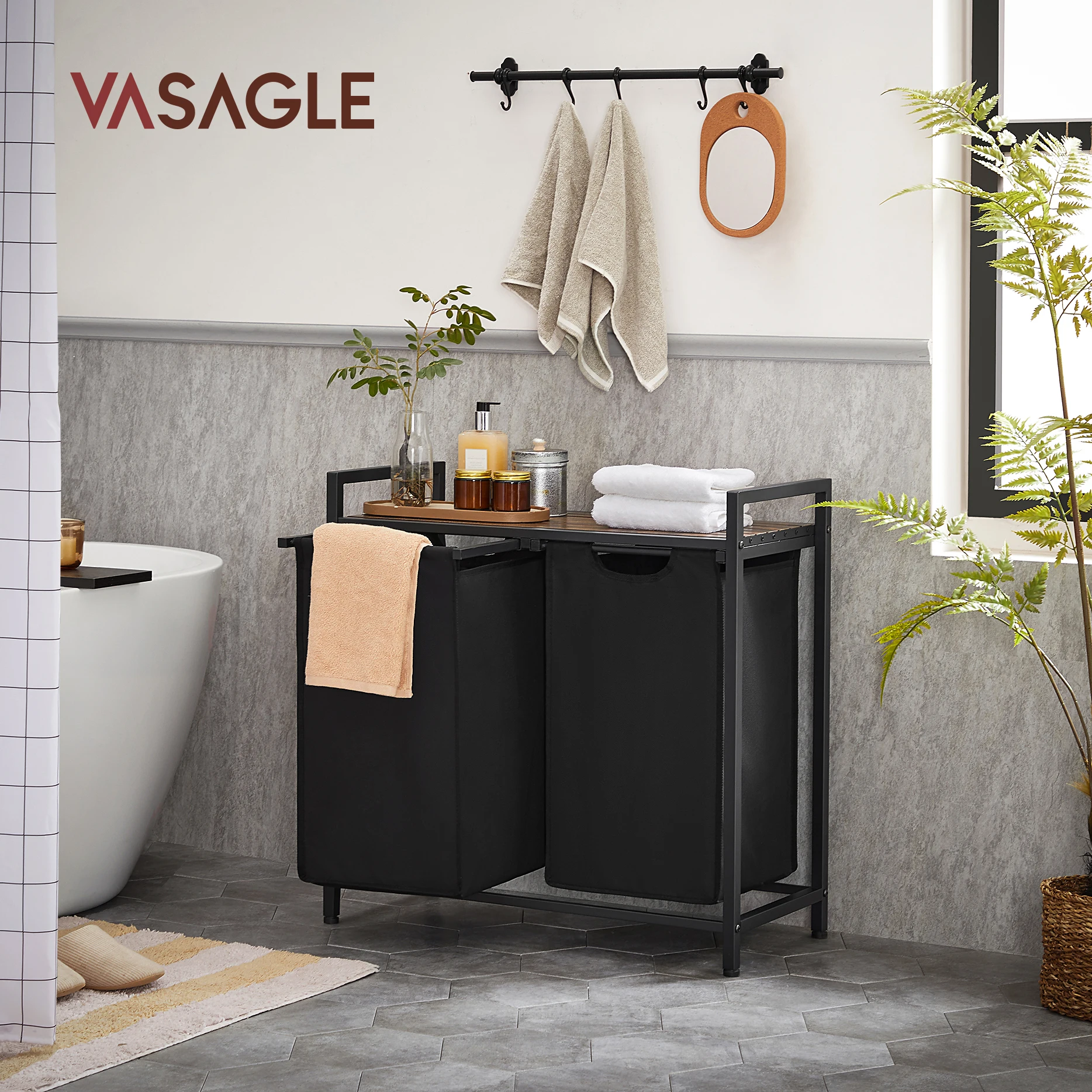 59L Household Decoration Double Layer Laundry Basket with Lid Household Storage 3