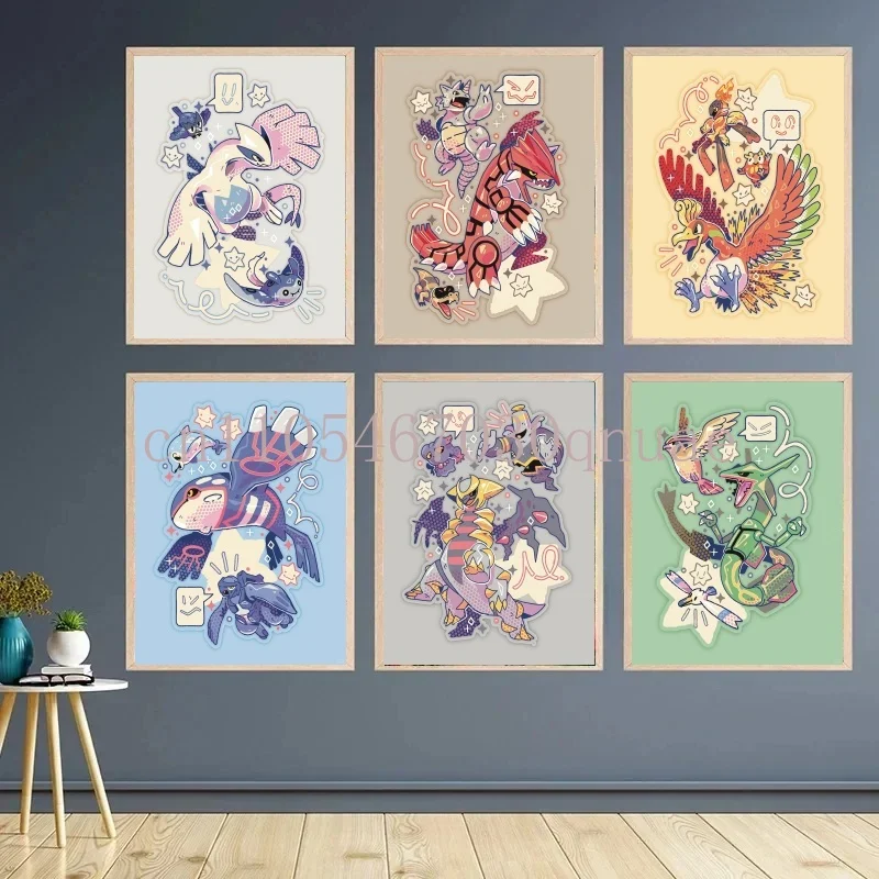 

Anime Pokemon Vintage Posters Peripherals Squirtle Canvas Painting Charizard Fight Picture for Bedroom Birthday Wall Decor Gifts