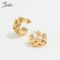 Joolim Jewelry Wholesale High End PVD No Fade Classic Chunky Watchband Exaggerated Hoop Stainless Steel Earring for Women