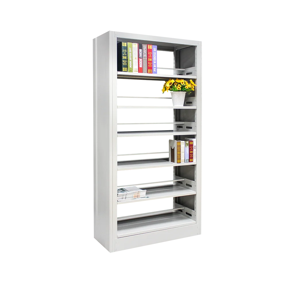 

School Steel Furniture Library White Books Rack Double Side Metal Bookshelf With Adjustable 5 Shelves