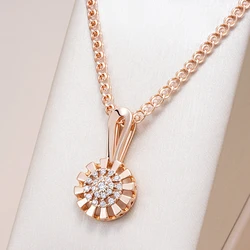Kinel Hot 585 Rose Gold Color Crystal Flower Pendant Necklace For Women Full Shiny Natural Zircon Accessories Daily Fine Jewelry