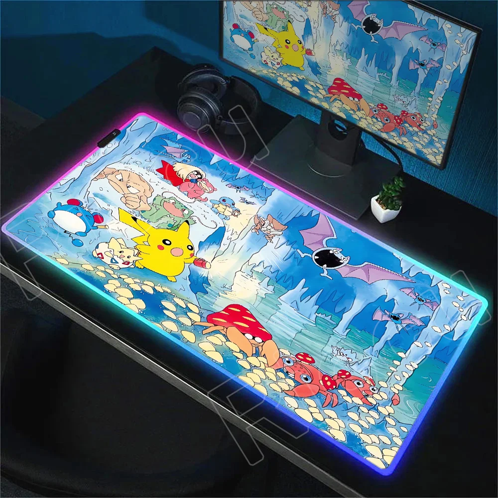 

Cute Mousepad Pokemon RGB LED Anime Mouse Pad Gaming Accessories Big Extended Keyboard Carpet PC Natural Non-slip Cool Desk Mats