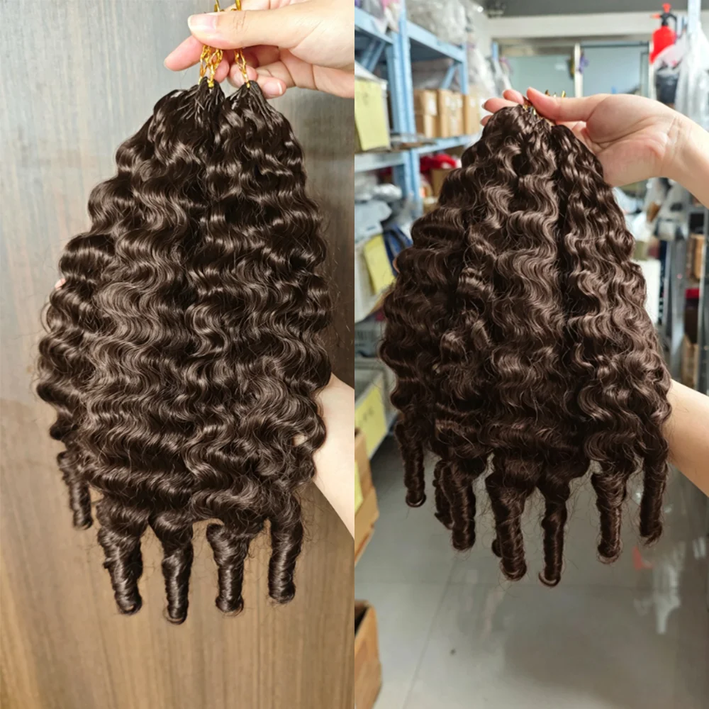 100% Human Hair Burmese Curly Spiral Curly Feather Crochet Extension Chocolate Brown Feather Crochet Human Hair For Braiding