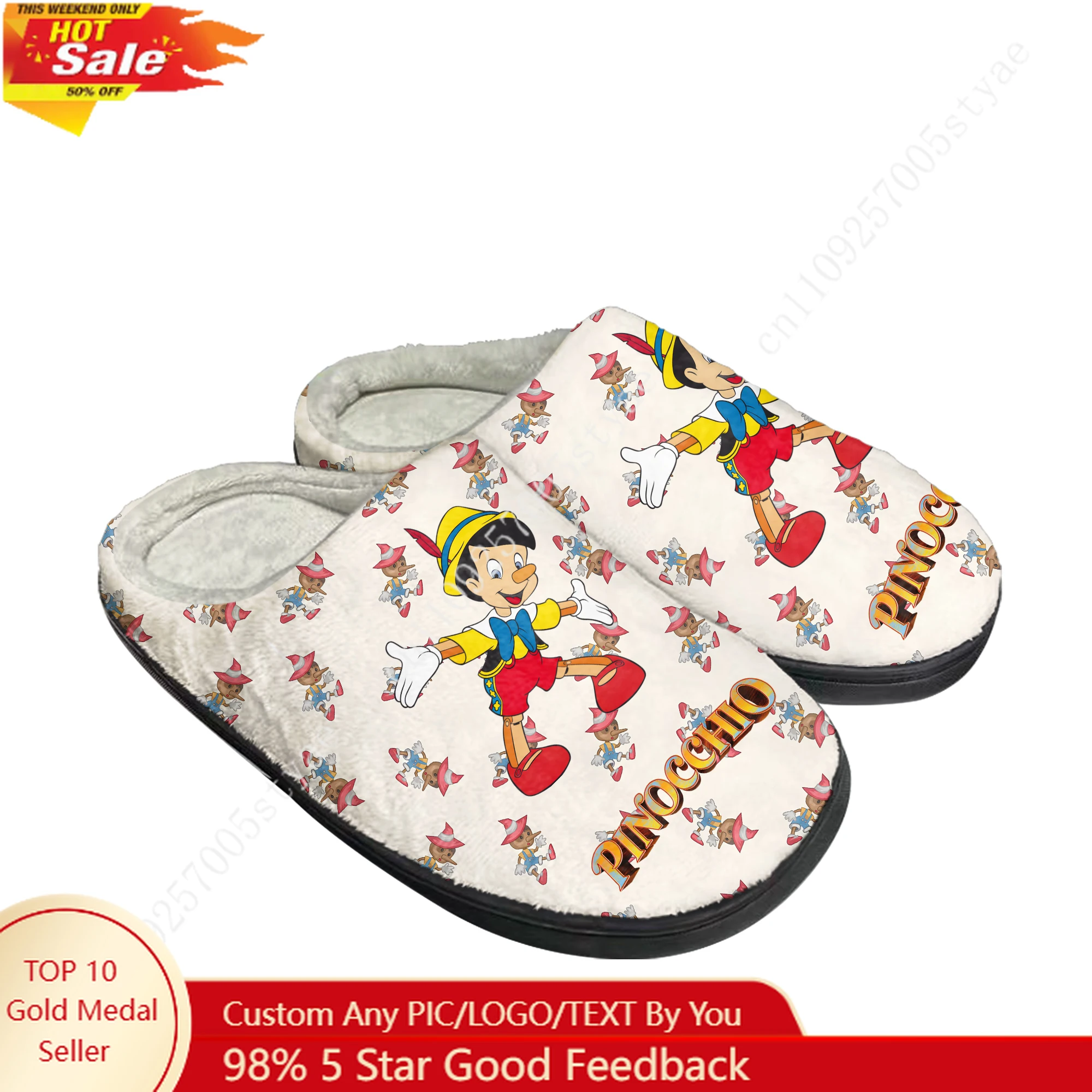 

Pinocchio Cotton Slippers Disney Cartoon Decorate Plush Indoor Shoes Design Your Photo Logo Party Holiday Gifts Custom Shoe