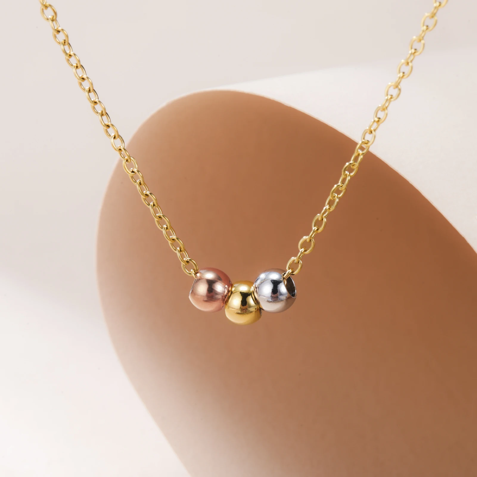 Skyrim Stainless Steel Gold Color Three Beads Necklace Minimalist Women's Choker Neck Chains Trendy Jewelry Birthday Gift