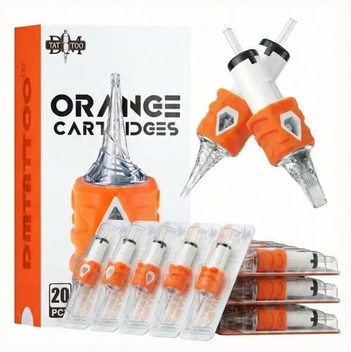 Imagen 1 del producto DM 20 cartuchos de agujas de tatuaje naranja 0,25 MM/0,30 MM/0,35 MM RL RS RM M1 aguja de tatuaje de seguridad de membrana esterilizada desechable