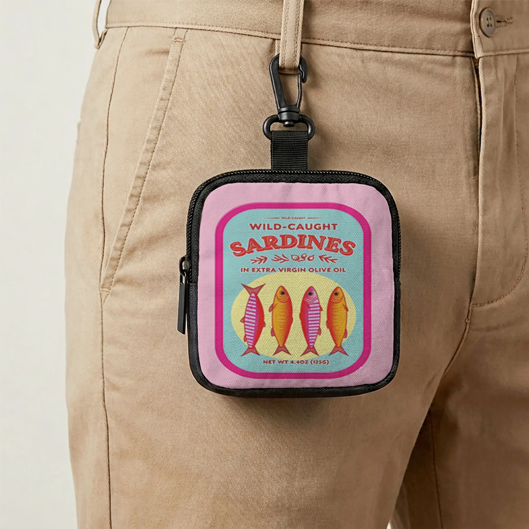 Vintage Sardine Pattern Pet Treat Pouch Portable Outdoor Dog Walking Storage Bag