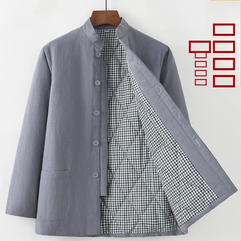 

Зимняя куртка с хлопковой подкладкой Thiened, мужская традиционная китайская одежда, теплая подкладка, мужская верхняя одежда среднего возраста, пальто