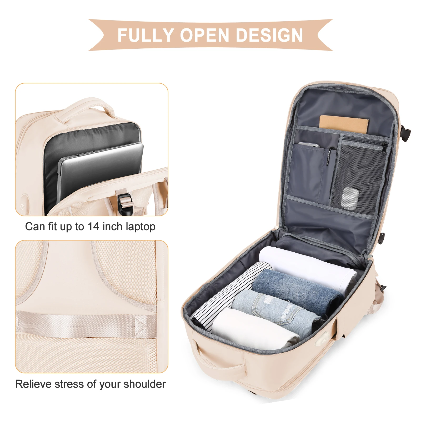 Large Travel Backpack for Men Women, Ryanair Cabin Bag Hand Luggage with USB Port, Carry on Backpack Laptop Bag Casual Daypack view 4